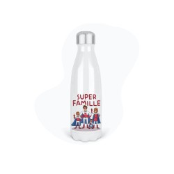 Bouteille gourde isotherme acier inox - Blanc - 350 ml - imprimé illustration Fête des mères pères Super famille
