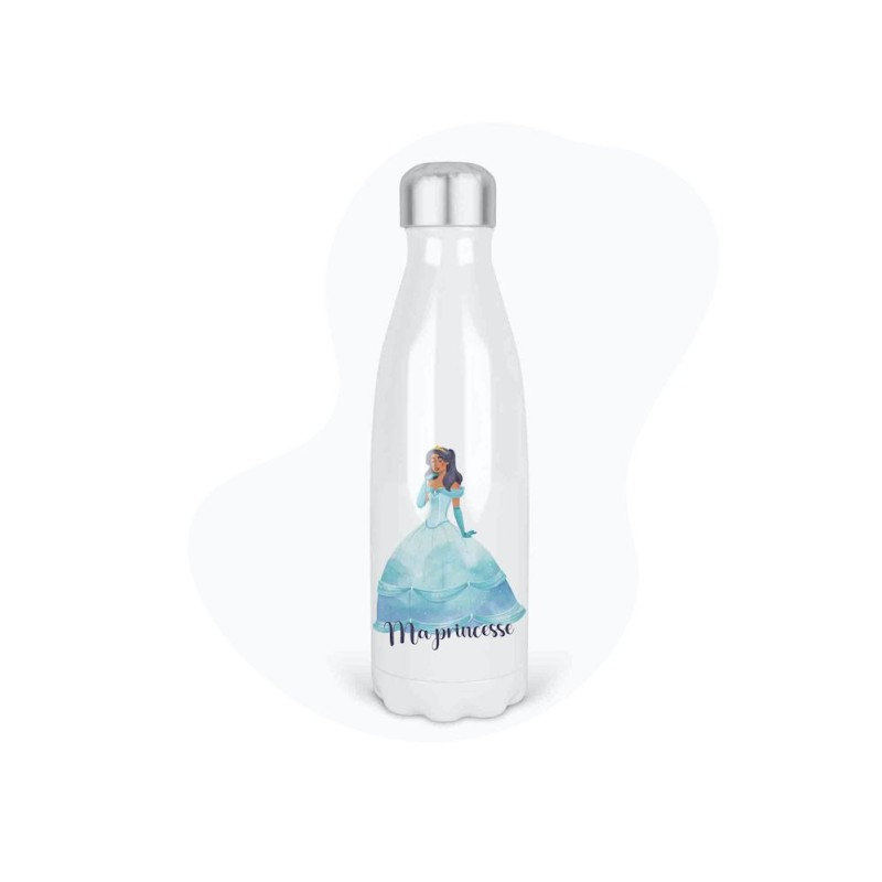 Bouteille gourde isotherme acier inox - Blanc - 350 ml - imprimé illustration Ma princesse