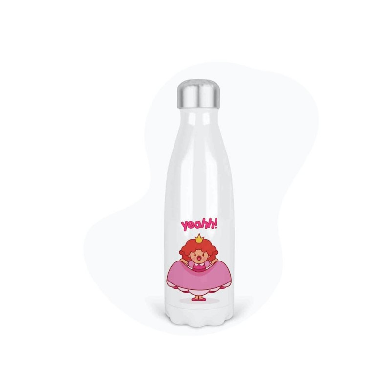 Bouteille gourde isotherme acier inox - Blanc - 350 ml - imprimé illustration yeah princesse