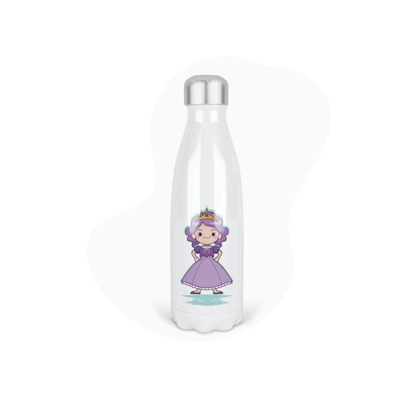 Bouteille gourde isotherme acier inox - Blanc - 350 ml - imprimé illustration Anime princesse
