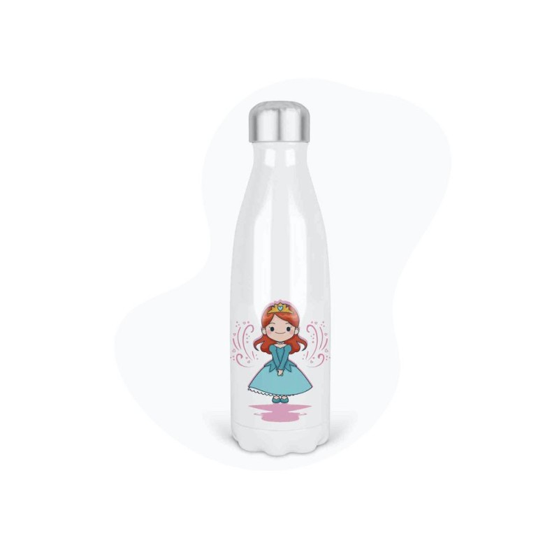 Bouteille gourde isotherme acier inox - Blanc - 350 ml - imprimé illustration Anime princesse