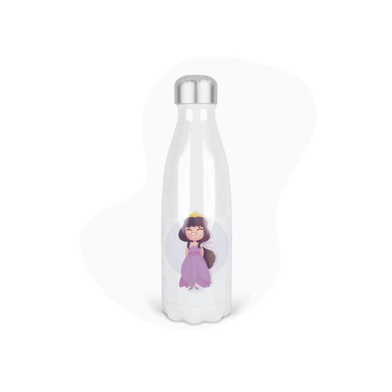 Bouteille gourde isotherme acier inox - Blanc - 350 ml - imprimé illustration princesse