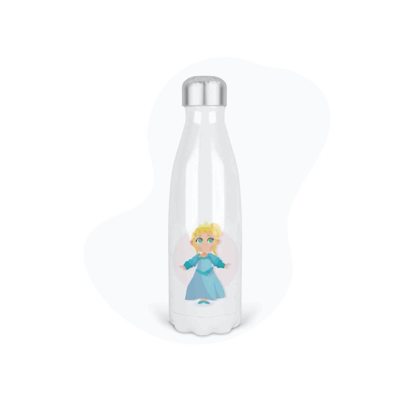 Bouteille gourde isotherme acier inox - Blanc - 350 ml - imprimé illustration princesse