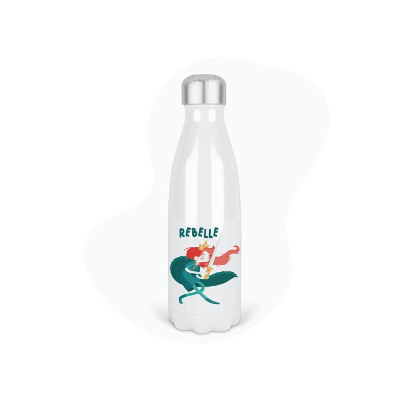 Bouteille gourde isotherme acier inox - Blanc - 350 ml - imprimé illustration princesse rebelle