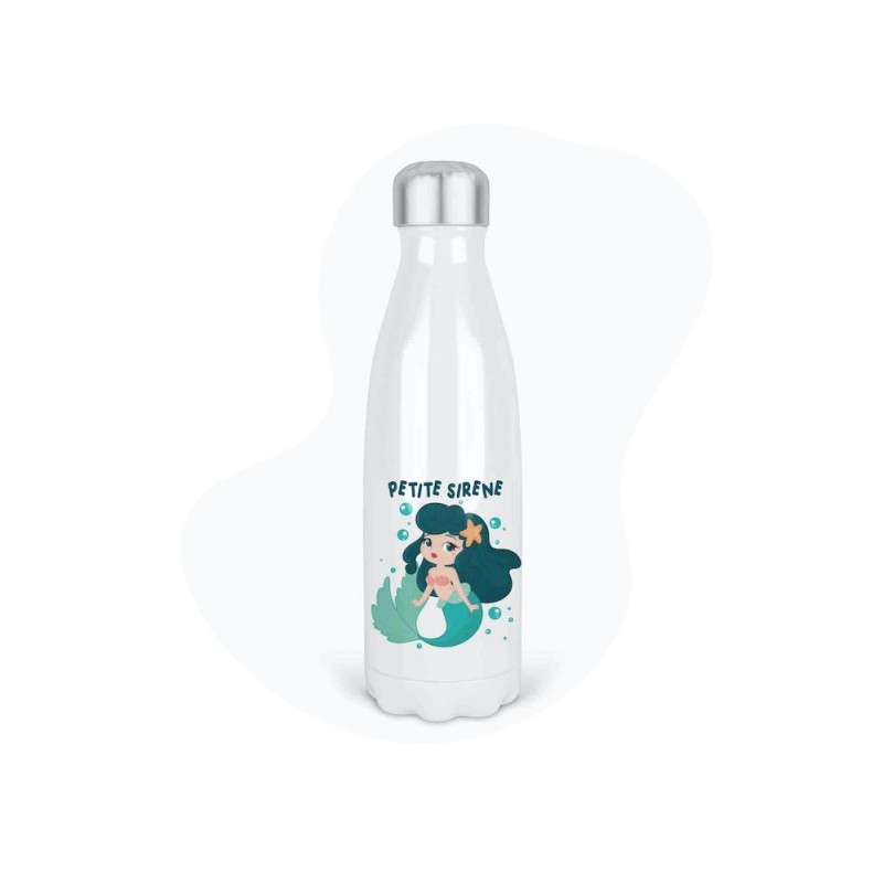 Bouteille gourde isotherme acier inox - Blanc - 350 ml - imprimé illustration Petite sirène