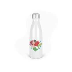 Bouteille gourde isotherme acier inox - Blanc - 350 ml - imprimé illustration sirène