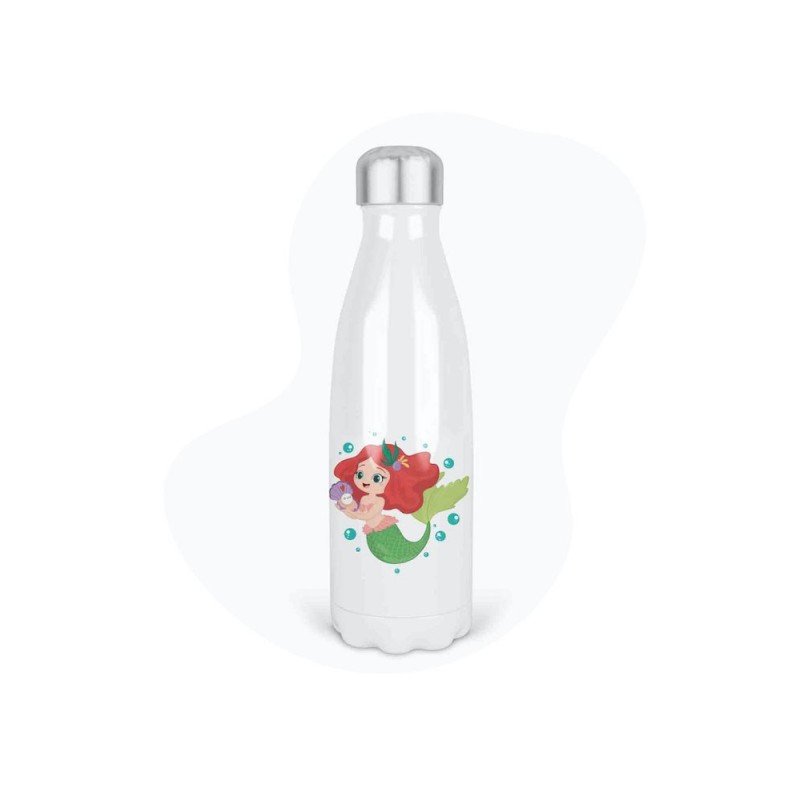 Bouteille gourde isotherme acier inox - Blanc - 350 ml - imprimé illustration sirène