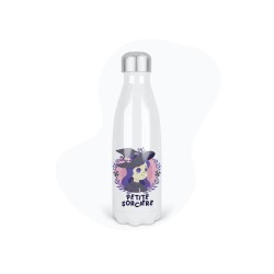 Bouteille gourde isotherme acier inox - Blanc - 350 ml - imprimé illustration Petite sorcière