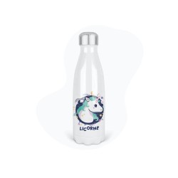 Bouteille gourde isotherme acier inox - Blanc - 350 ml - imprimé illustration Licorne
