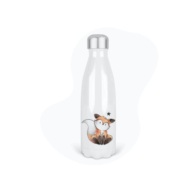 Bouteille gourde isotherme acier inox - Blanc - 350 ml - imprimé illustration Petit renard étoile