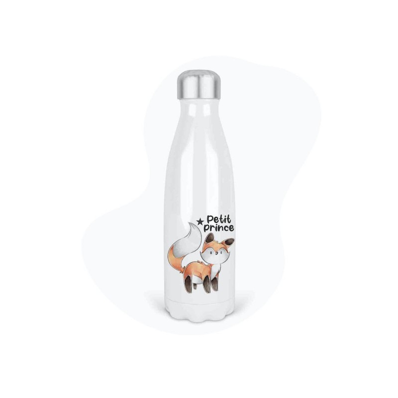 Bouteille gourde isotherme acier inox - Blanc - 350 ml - imprimé illustration Petit renard étoile