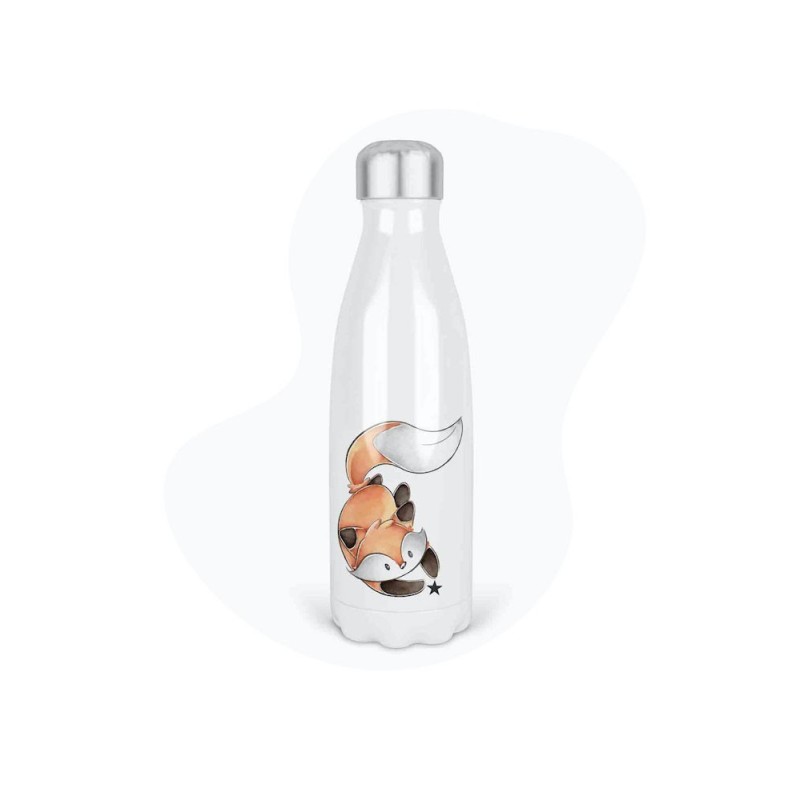 Bouteille gourde isotherme acier inox - Blanc - 350 ml - imprimé illustration Petit renard étoile