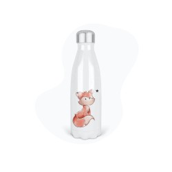 Bouteille gourde isotherme acier inox - Blanc - 350 ml - imprimé illustration Petit renard étoile