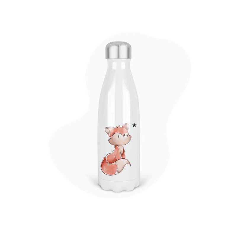 Bouteille gourde isotherme acier inox - Blanc - 350 ml - imprimé illustration Petit renard étoile