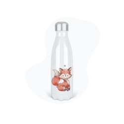 Bouteille gourde isotherme acier inox - Blanc - 350 ml - imprimé illustration Petit renard étoile