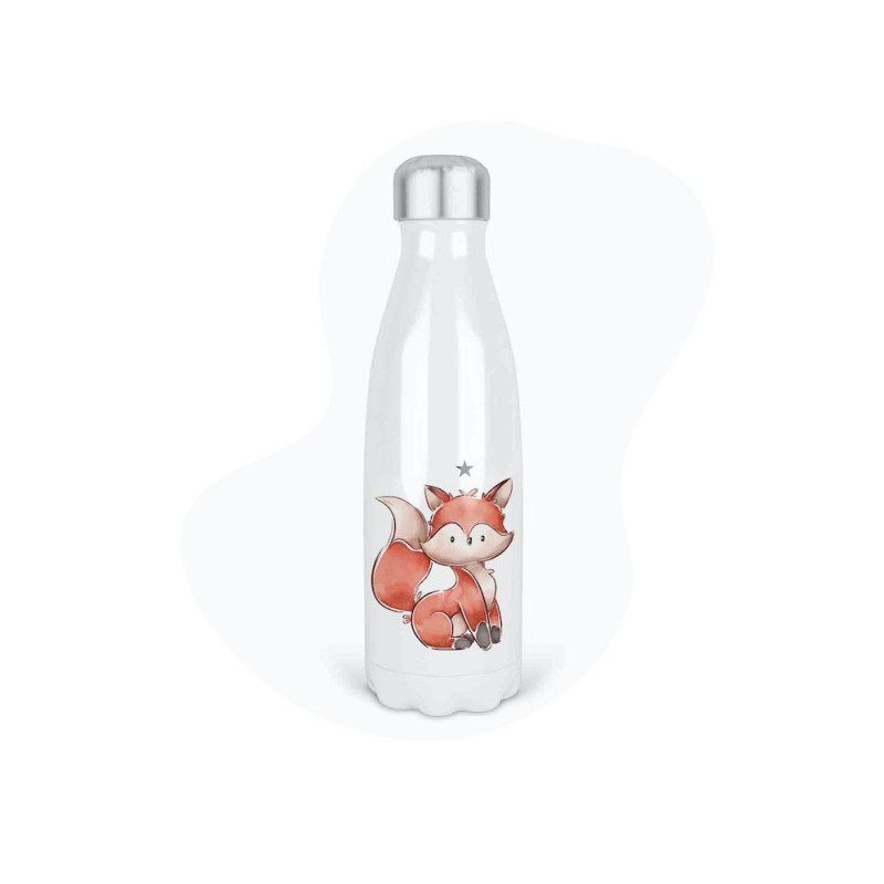 Bouteille gourde isotherme acier inox - Blanc - 350 ml - imprimé illustration Petit renard étoile