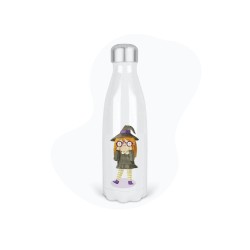 Bouteille gourde isotherme acier inox - Blanc - 350 ml - imprimé illustration Petite sorcière