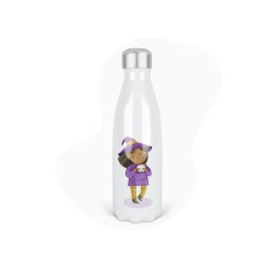 Bouteille gourde isotherme acier inox - Blanc - 350 ml - imprimé illustration Petite sorcière