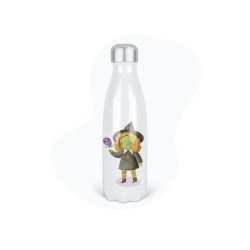 Bouteille gourde isotherme acier inox - Blanc - 350 ml - imprimé illustration Petite sorcière