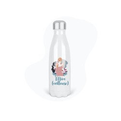 Bouteille gourde isotherme acier inox - Blanc - 350 ml - imprimé illustration Mère veilleuse