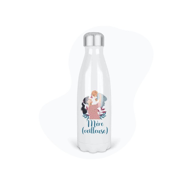 Bouteille gourde isotherme acier inox - Blanc - 350 ml - imprimé illustration Mère veilleuse