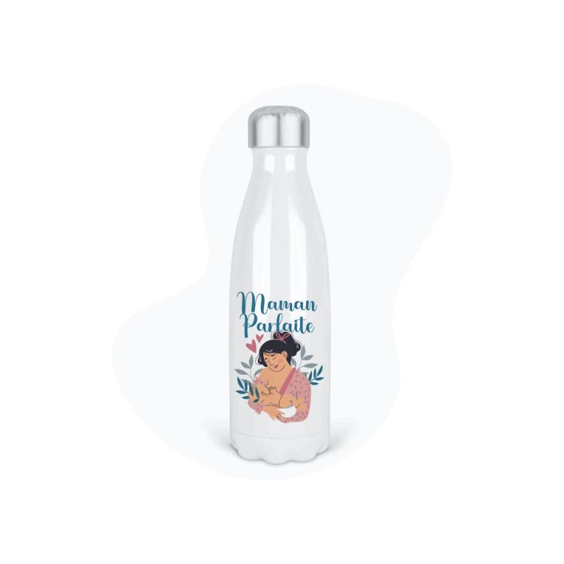 Bouteille gourde isotherme acier inox - Blanc - 350 ml - imprimé illustration Maman parfaite