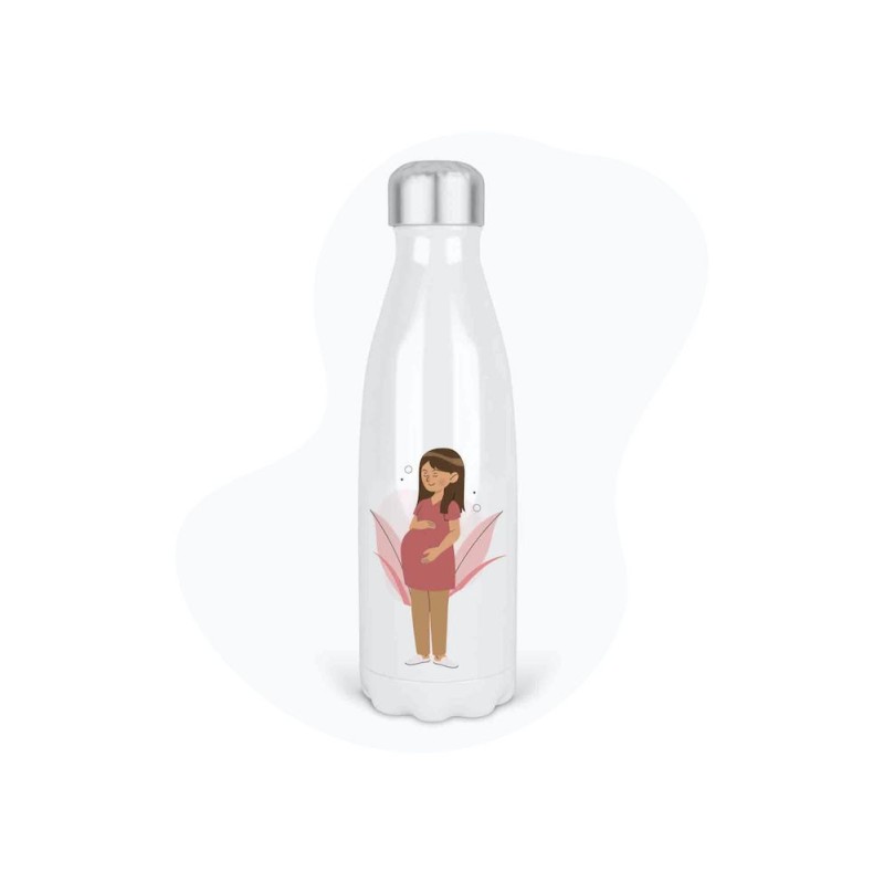 Bouteille gourde isotherme acier inox - Blanc - 350 ml - imprimé illustration Maman