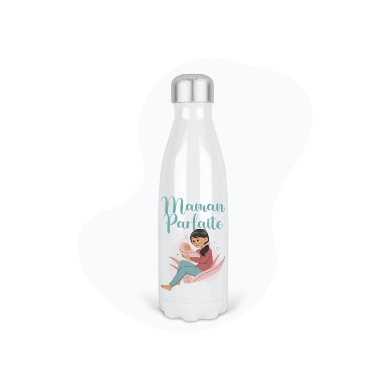 Bouteille gourde isotherme acier inox - Blanc - 350 ml - imprimé illustration Maman parfaite