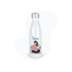 Bouteille gourde isotherme acier inox - Blanc - 350 ml - imprimé illustration Maman Love