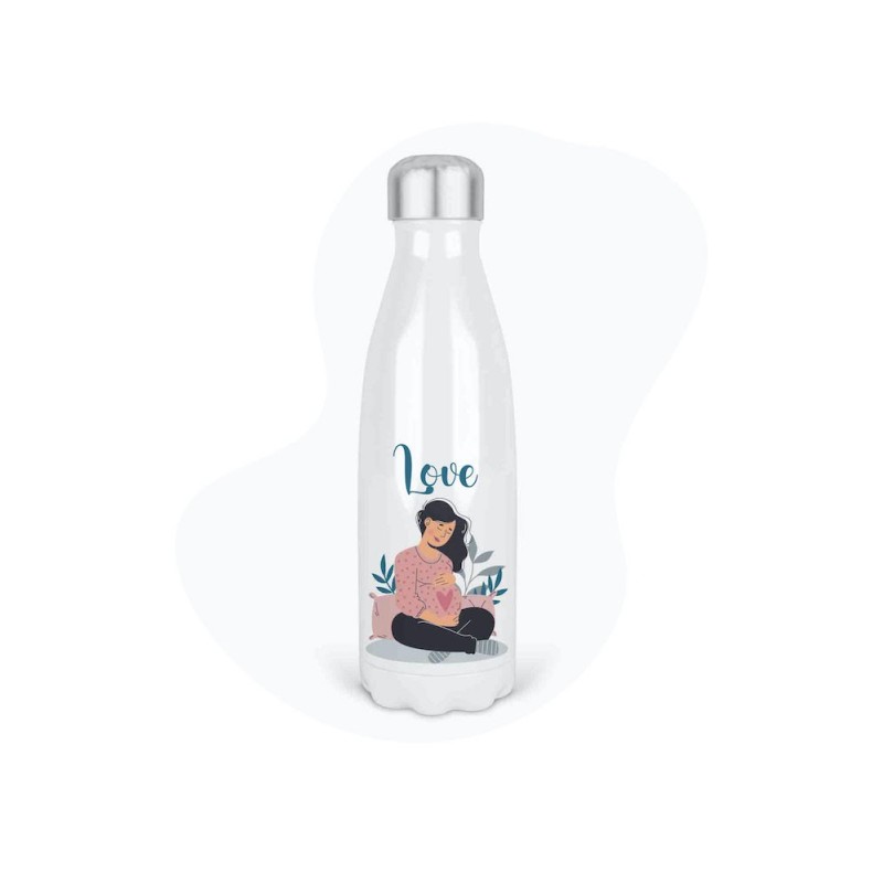 Bouteille gourde isotherme acier inox - Blanc - 350 ml - imprimé illustration Maman Love