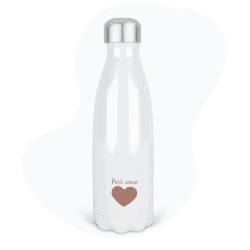 Bouteille gourde isotherme acier inox - Blanc - 350 ml - imprimé illustration Petit coeur