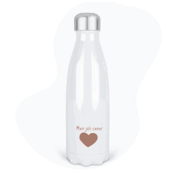 Bouteille gourde isotherme acier inox - Blanc - 350 ml - imprimé illustration Mon joli coeur