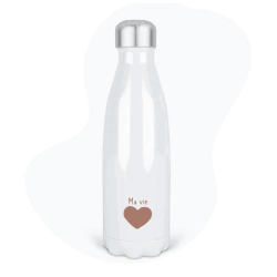 Bouteille gourde isotherme acier inox - Blanc - 350 ml - imprimé illustration Coeur Ma vie