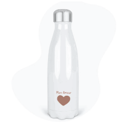 Bouteille gourde isotherme acier inox - Blanc - 350 ml - imprimé illustration Coeur Mon amour