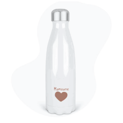 Bouteille gourde isotherme acier inox - Blanc - 350 ml - imprimé illustration Fête des mères Coeur Mamoune