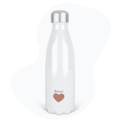 Bouteille gourde isotherme acier inox - Blanc - 350 ml - imprimé illustration Coeur amour