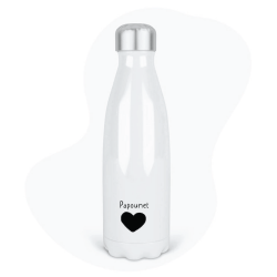Bouteille gourde isotherme acier inox - Blanc - 350 ml - imprimé illustration Fête des pères Coeur papounet