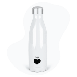 Bouteille gourde isotherme acier inox - Blanc - 350 ml - imprimé illustration Fête des pères Coeur Paps