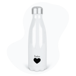 Bouteille gourde isotherme acier inox - Blanc - 350 ml - imprimé illustration Fête des pères Coeur Dadou