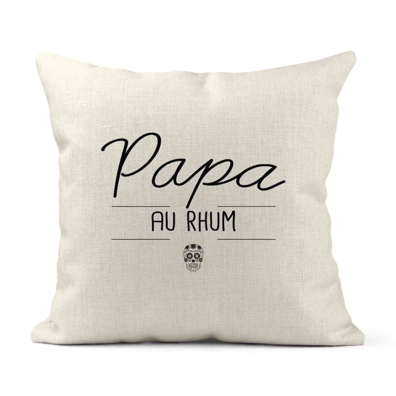 Housse de coussin - Lin - Décoration - imprimé citation Fête des pères Papa au rhum