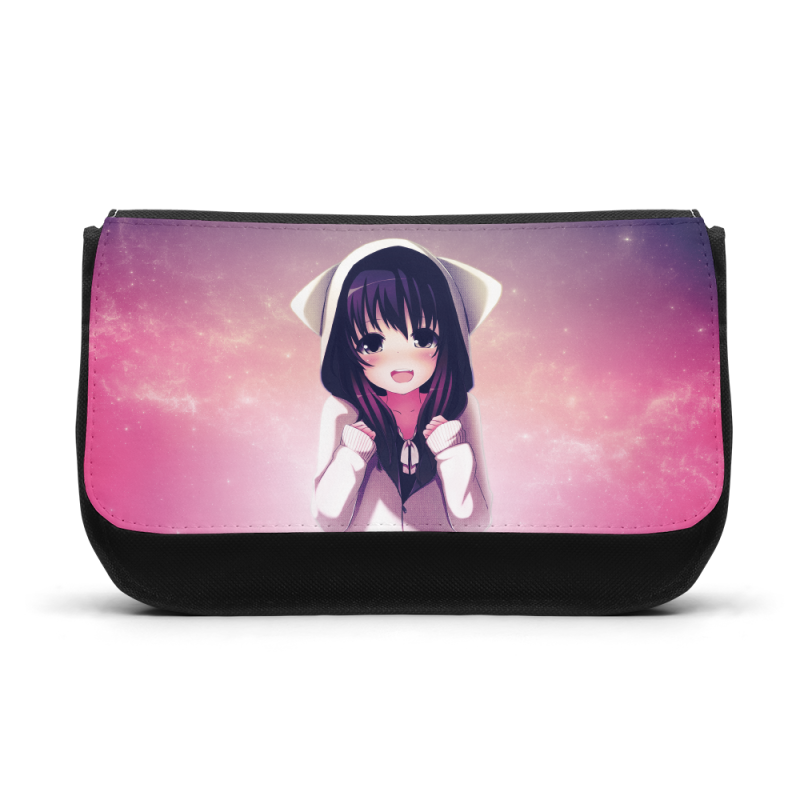 Trousse à Crayons - Rentrée scolaire école - imprimé Manga girl rose