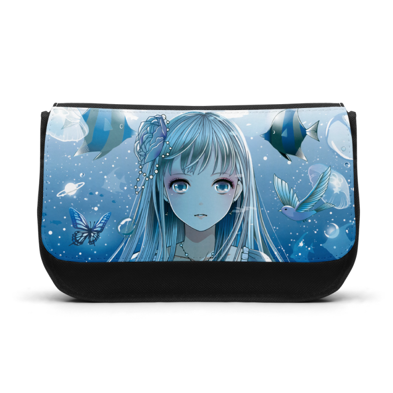 Trousse à Crayons - Rentrée scolaire école - imprimé Manga anime girl bleu