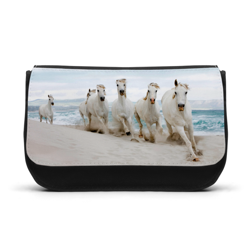 Trousse à Crayons - Rentrée scolaire école - imprimé Chevaux blanc