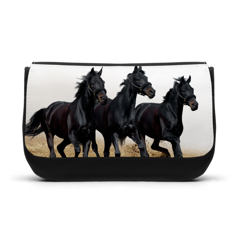 Trousse à Crayons - Rentrée scolaire école - imprimé Cheval noir