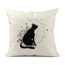 Housse de coussin - Lin - Décoration - imprimé illustration chat