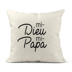 Housse de coussin - Lin - Décoration - imprimé illustration mi dieu mi papa