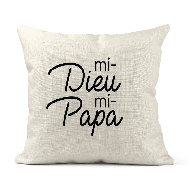 Housse de coussin - Lin - Décoration - imprimé illustration mi dieu mi papa