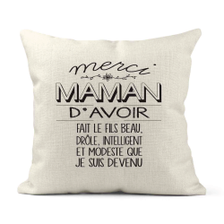 Housse de coussin - Lin - Décoration - imprimé illustration Humour Merci Maman