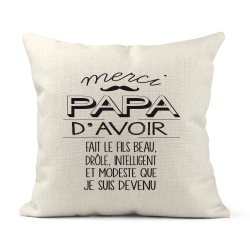 Housse de coussin - Lin - Décoration - imprimé illustration Humour Fête des pères Merci Papa