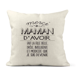 Housse de coussin - Lin - Décoration - imprimé illustration Humour Fête des mères Merci Maman